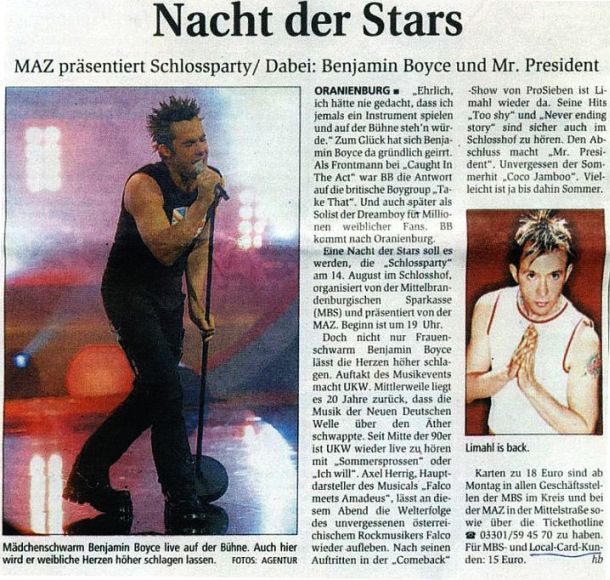 Limahl in der Märkischen Allgemeinen Zeitung